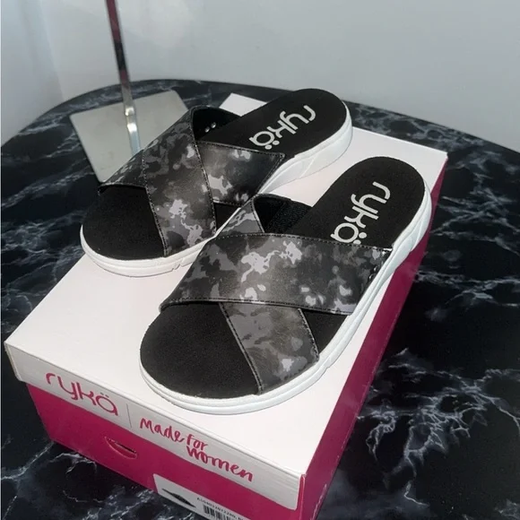 Ryka Women’s Malin Flat Slip On Slide Sandals Size 6 Black Multi -AUTHENTIC NEW - Picture 6 of 10